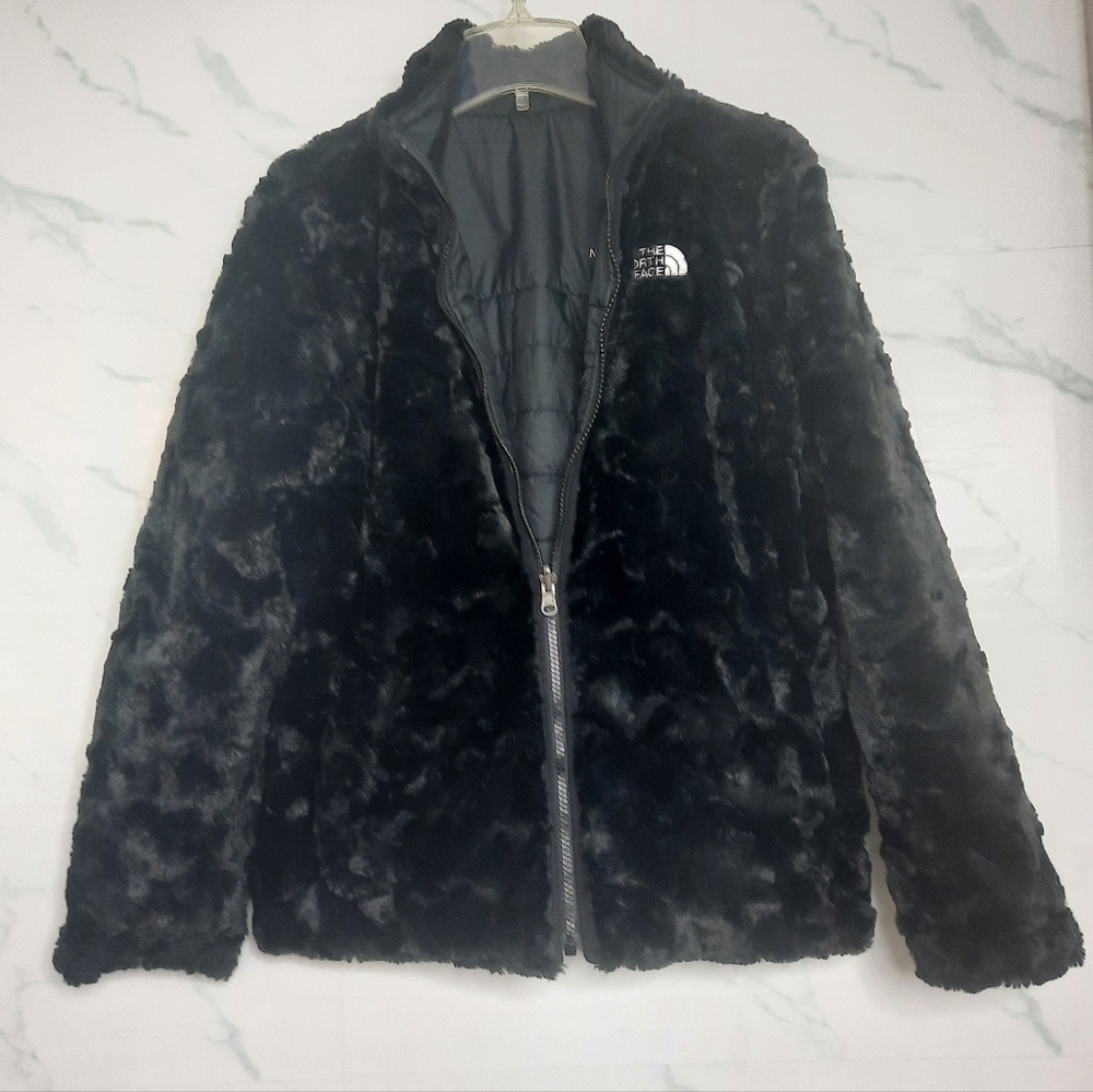 NORTH FACE Black Puffer Jacket Reversible High Pile Fleece Girls 14 16 Women S - Picture 9 of 12
